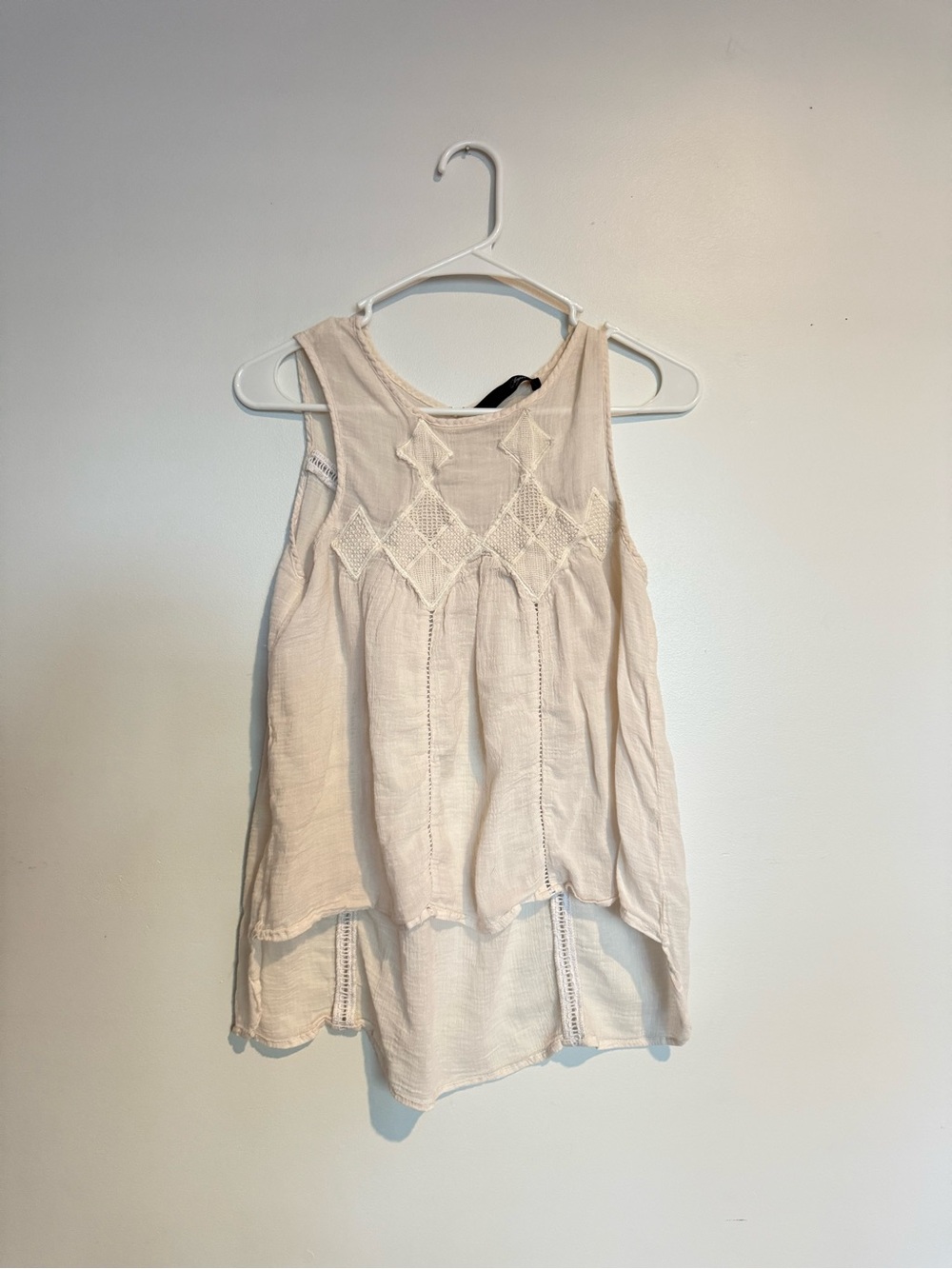 Sugarlips Cream Crochet-Trim Sleeveless Semi-sheer Camisole